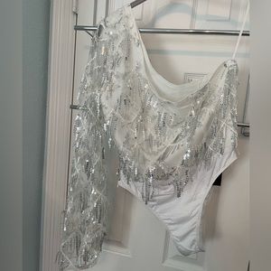 NWT SHEIN bodysuit. White with silver sequins